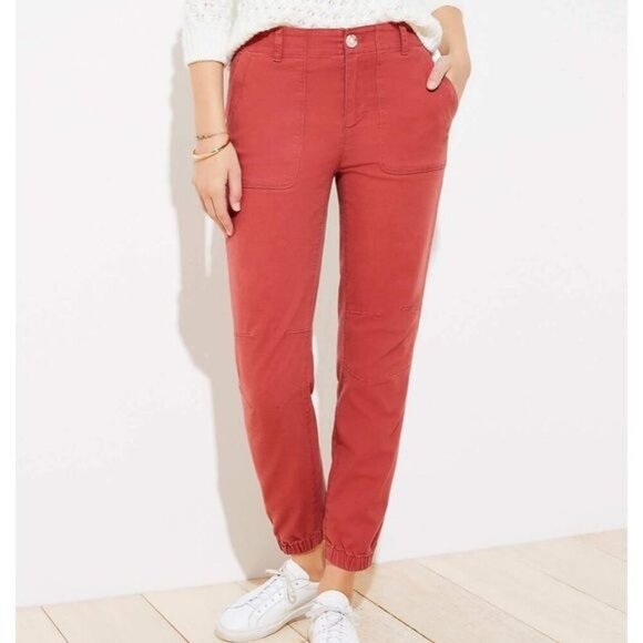 LOFT Pants - Loft Ann Taylor Utility Jogger Tapered Trouser Pants High Waisted Red Pink 4